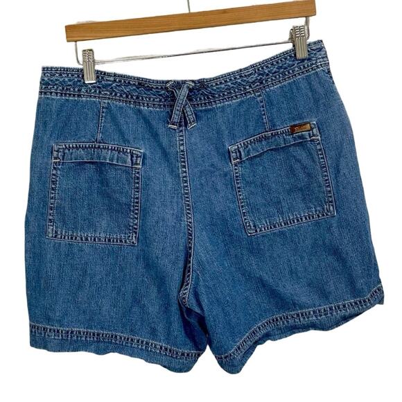 Vintage 90s Women’s Riders Light Wash Drawstring Jean Shorts Cargo Zip Pockets - Picture 2 of 9